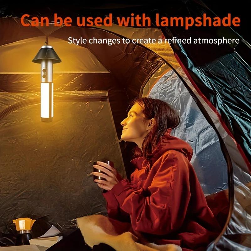 2 in 1 LED Camping Light High Bright Flashlight USB Rechargeable Zoom with Hook Outdoor Emergency Camping Lamp Stand Base