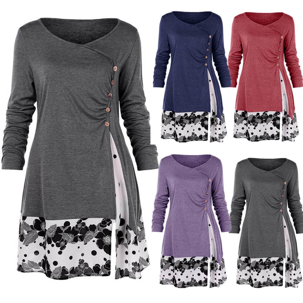 iCODOD Womens Plus Size Tops Fashion Long Sleeve Button Draped Floral Splicing Long Tunic Party Blouse Shirt iCODOD Womens Plus Size Tops Fashion Long Sleeve Button Draped Floral Splicing Long Tunic Party Blouse Shirt