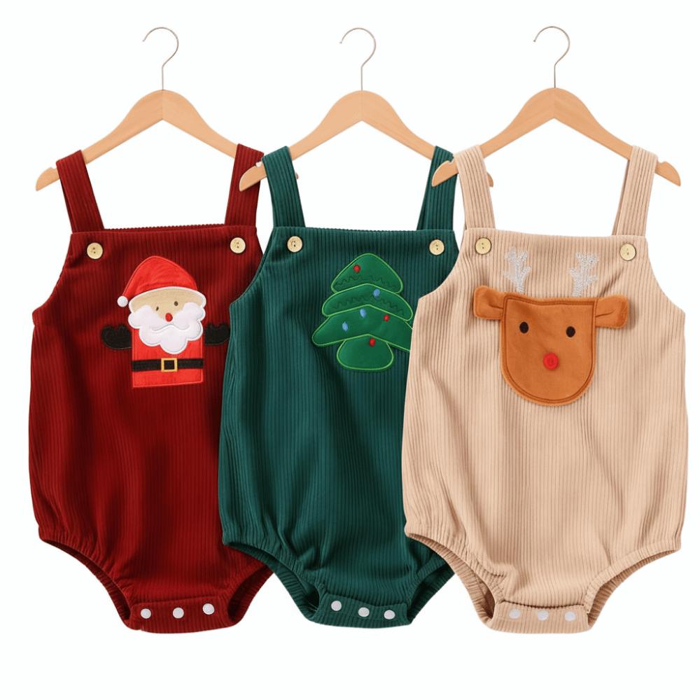Fashion Suspender Rompers Set Embroidery Corduroy Christmas Costume Cartoon Jumpsuit Boys Girls