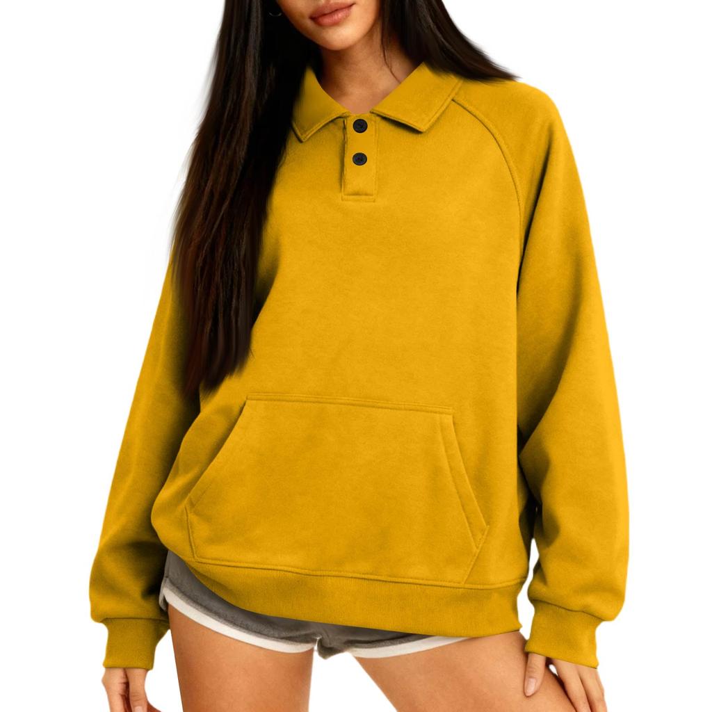Women's Button-Up Collar Tops Cotton Women's Casual Fashion Long Sleeve With Pocketed Pullover Top Blouse