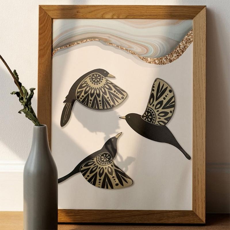 Pack of 3Wood Birds Hangings Office Kitchen Artistic Decorations Handmade Gift Flying Birds Background Wall Ornament