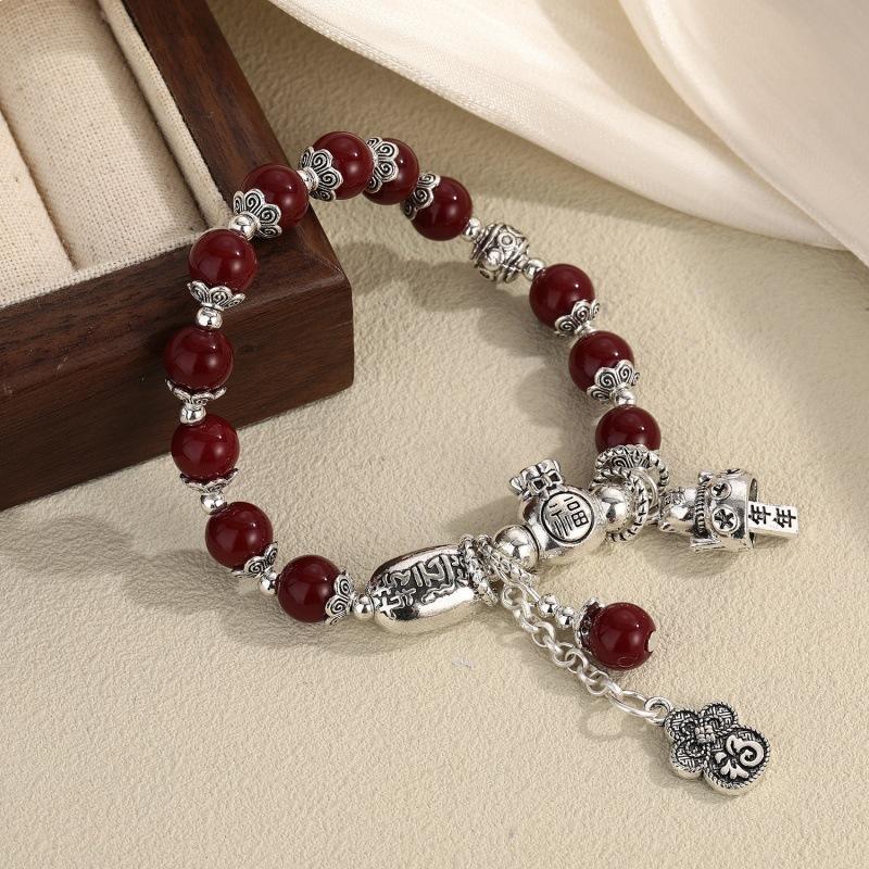 New Red Bead Fortune Cat Bracelet for Women, New Chinese Style Niche Design, Vintage High-End Versatile Lucky Bag Jewelry