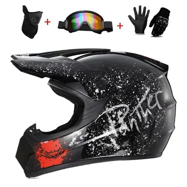 Full Face Motocross Helmet Kit Dot/Ece - For Adults & Youth - Comes With Mx Goggles & Gloves