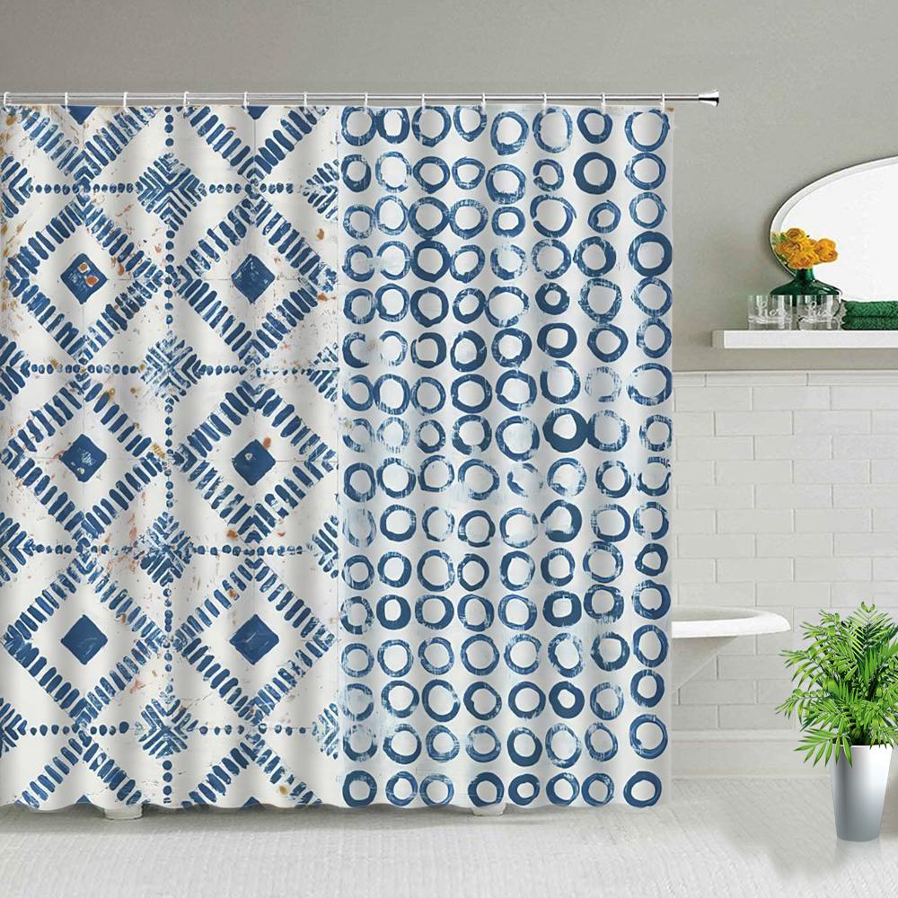 

Geometric Floral Shower Curtain Indian Bohemian Style Design Printed Tarp Bathroom Decorative Fabric Curtain With Hook W60H190(CM)-1 Pcs