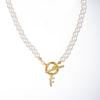 Zircon Crystal Initial A-Z Letter Pendant Necklace for Women Toggle Clasp Imitation Pearls Necklaces Wedding Jewelry Gift