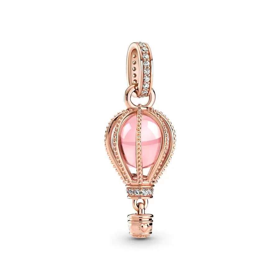 Plated Rose Gold Sparkling Pink Air Balloon & Levelled Heart Charm Bead Fit Original Sier Bracelet DIY Jewelry