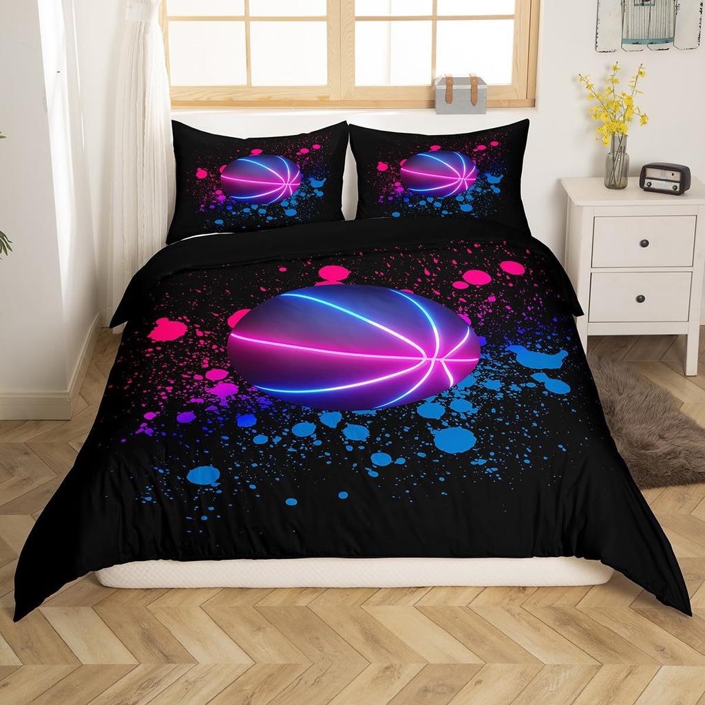 Black basketball quilt cover three-piece set 3D ball sports theme down quilt cover Europe and America