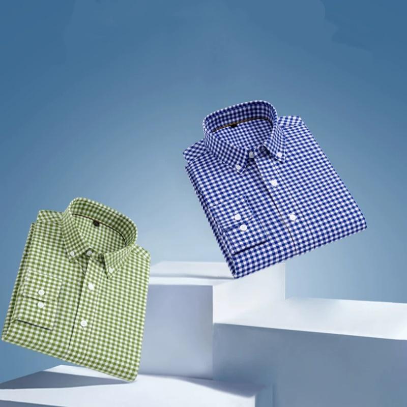 2026 spring new style 100% cotton Oxford plaid striped men's long-sleeved fashionable business casual fit shirt single top