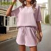 Costume de pantaloni casual de modă pentru femei, cu mânecă scurtă și gât rotund, design unic