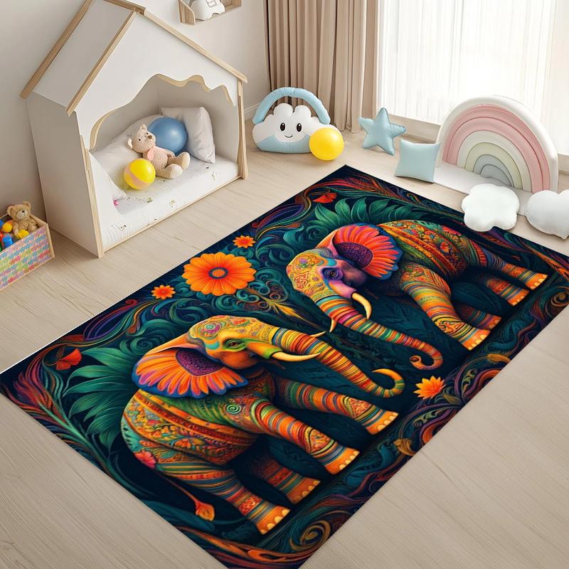 Psychedelic Elephant Rug Colorful Boho Entryway Doormat NonSlip Easy Clean Vibrant Carpet for Living Room Bedroom Pet Friendly