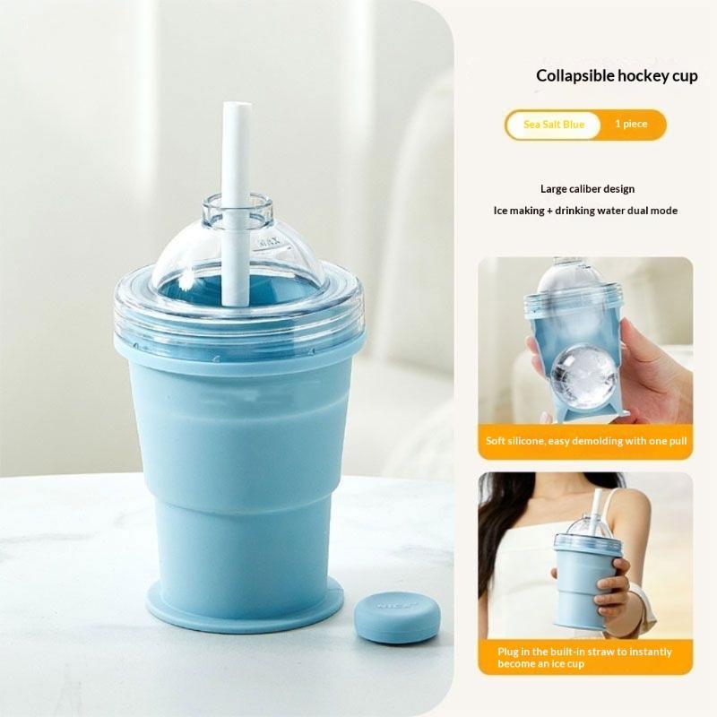 

Food-Grade Silicone Foldable Ice Ball Cup 2 In 1 Ice Mold And Water Bottle Portable Travel Tumbler For Outdoor Camping синий
