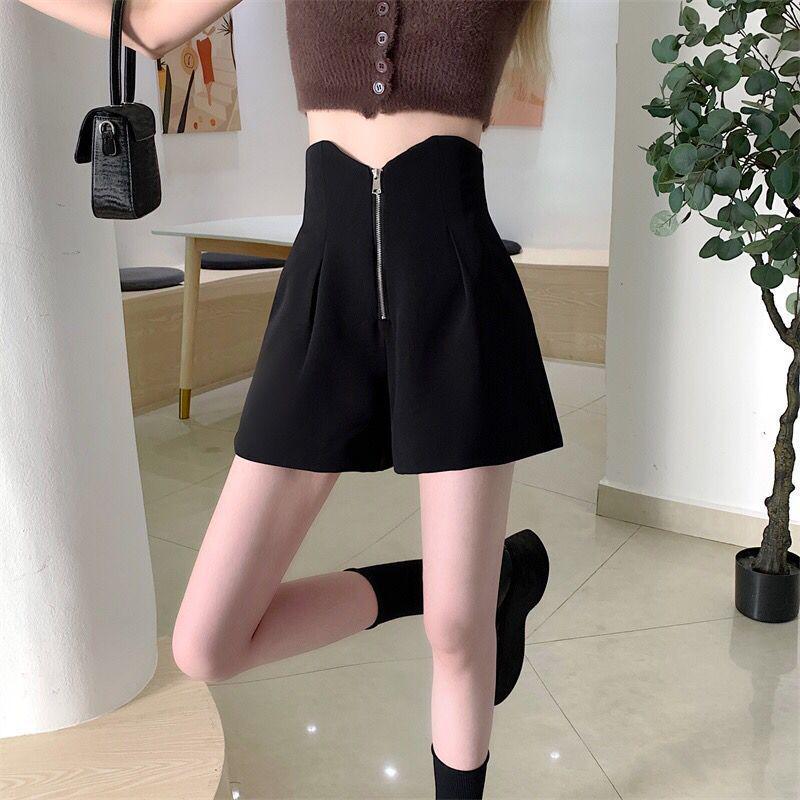 

Юбка-шорты костюмные большого размера с косточками, с высокой талией и широкими штанинами - Черный, Утягивающие А-силуэта шорты для ягодиц для женщин, Весна/Лето. XS чёрный