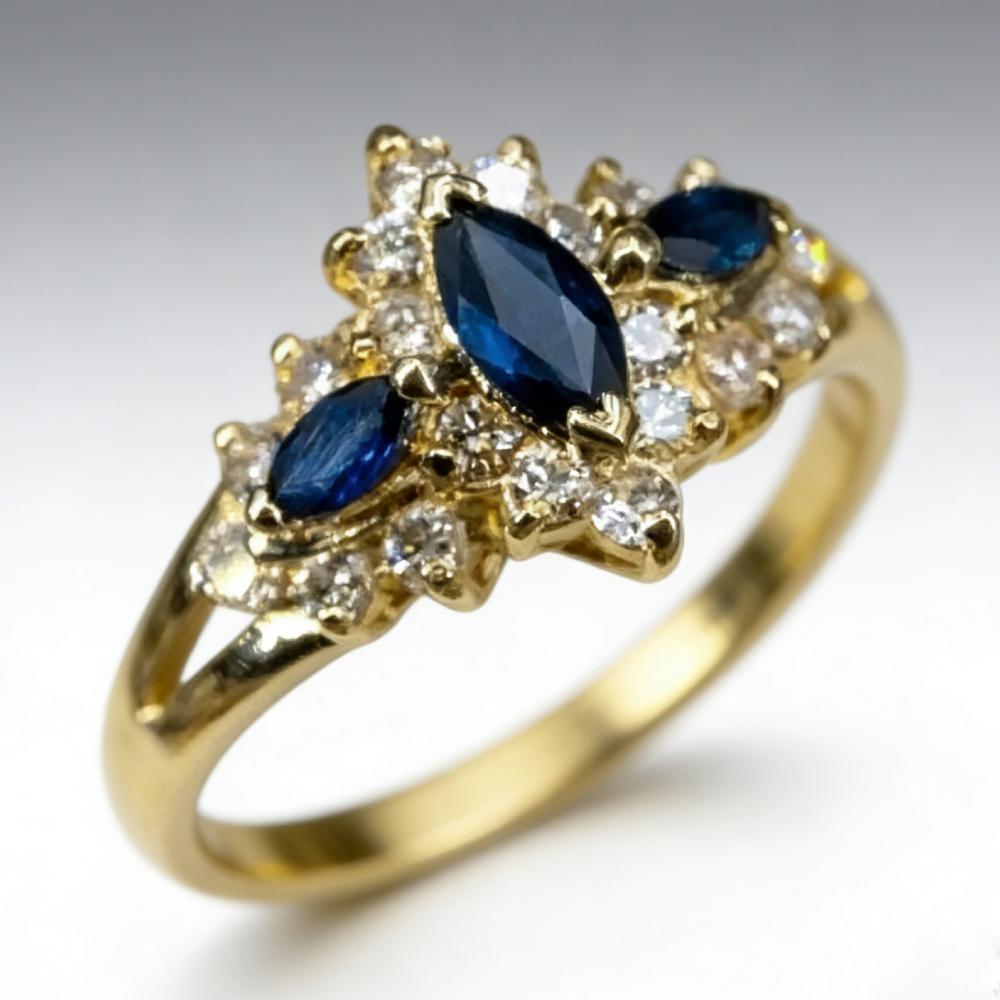 Huitan Elegant Luxury Ring Gold Color Women Accessories for Wedding Party Fancy Trendy Jewelry Inlaid Blue Marquise CZ Lady Gift