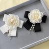 Black Rhinestone Memorial Black Bow Brooch Camellia Vintage Pin  For Funerals and Mourning
