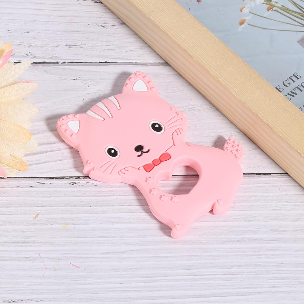 Baby Teething Toys Cartoon Animal Cat Shape Silicone Teether for Baby Kid ChildrenPink