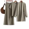 Fashion Suit Women's Autumn and Winter Short-sleeved Top Medium and Long Cardigan Jacket Wide-leg Pants Three-piece Set