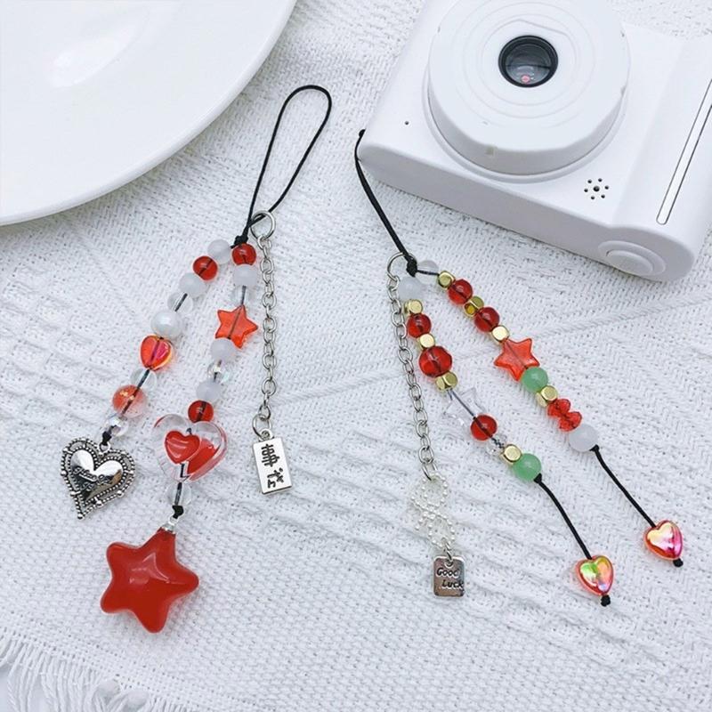 Handmade Beaded Phone Lanyard Star Shape Pendant Strap Detachable Phone Chains Keyring Portable Accessory for Women