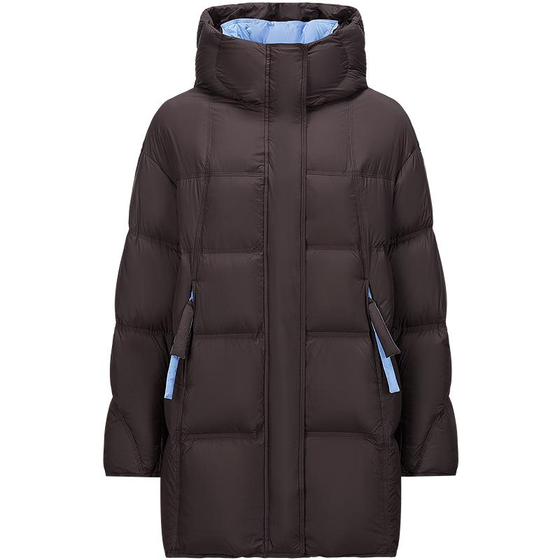 

Women s Fashion Color-Block Hooded Duck Down Mid-Length Puffer Jacket M