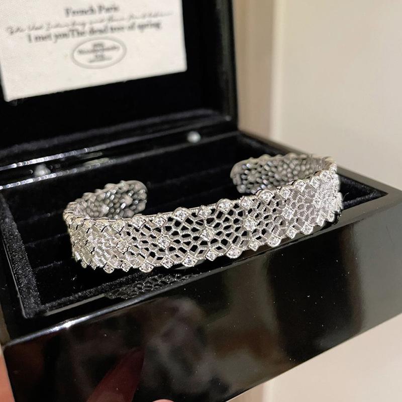 silver exquisite starry brushed bangles elegant lace mesh hollow out full diamond bracelet for women wedding gift
