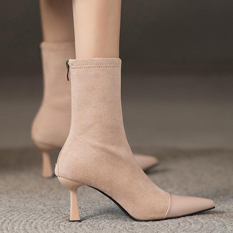 Semsket spiss tå Dame Chelsea Boots Ankelhøye hæler Designersko Vinter Ny motetrend 2024 Gå Goth Mujer Zapatos