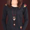 GEMCHIC Women's Vintage Ethnic Style Long Sweater Necklace with Red Agate Beads and Floral Alloy Pendant
