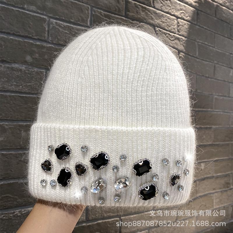 Trendy Fashion Rhinestone Wool Hat Women's Group Style Versatile Pullover Cold Hat Autumn and Winter Warm and Cold-proof Knitted Hat