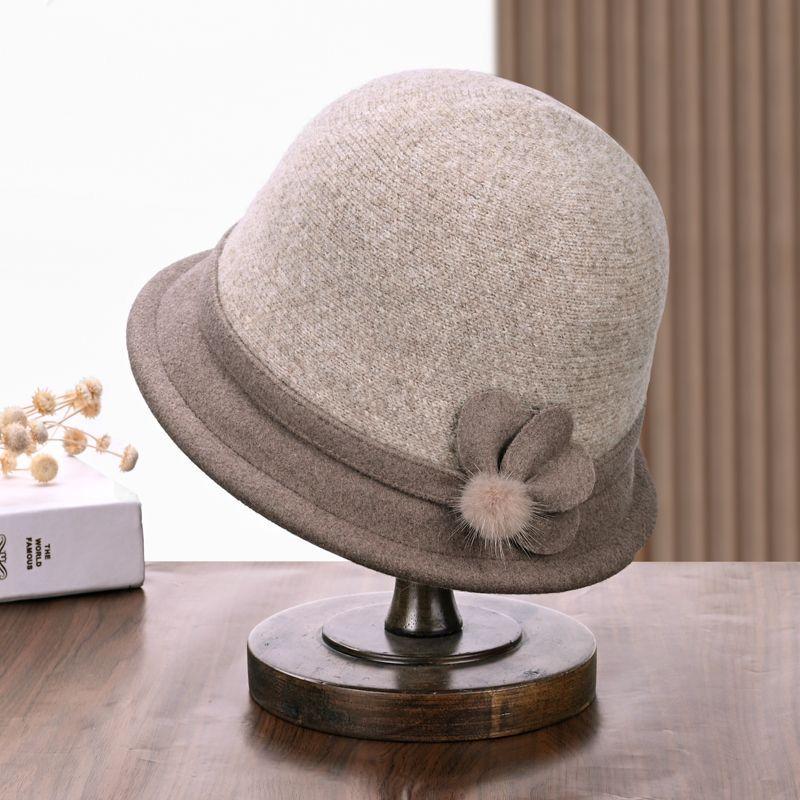 

Mom Hat Wig One Lazy Short Curly Fisherman Hat Autumn and Winter Thickening French Elegant Retro Top Hat Khaki hat (separate hat) no wig Oh
