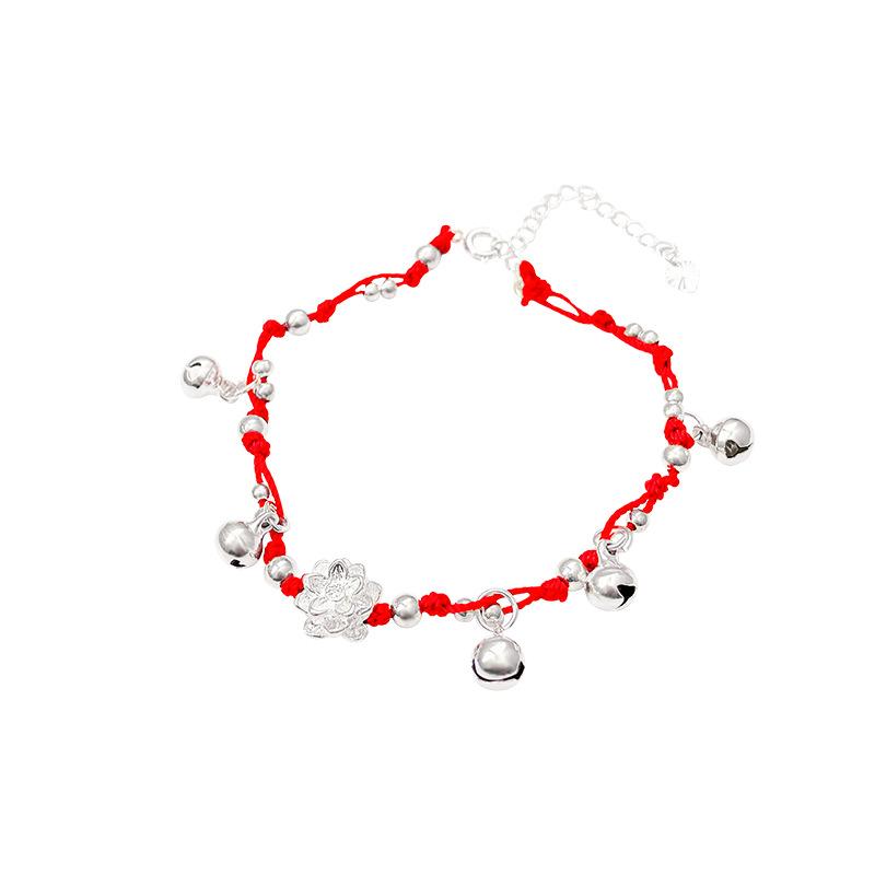 Lotus Red Rope Bracelet Women's New Chinese Woven Bell Hand Rope Step by Step Bracelet