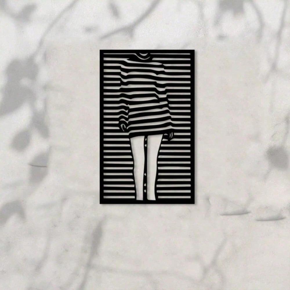 Iron Wall Art Feminist Girl Statue Mural Black White Striped Modern Home Decor Gift