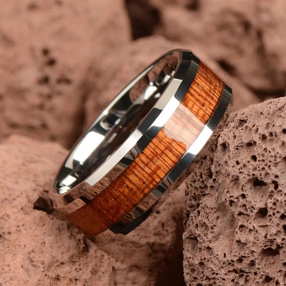 8mm Herren Schwarze Titan Eheringe Koa Holz Inlay Edelstahlringe für Männer Ehering Jahrestag Geburtstagsgeschenk