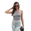 Cross-Border European and American Amazon Summer Gray round-Collar Cut Out Knitwear Sexy Open Back Knotted Short Sweater Shirt