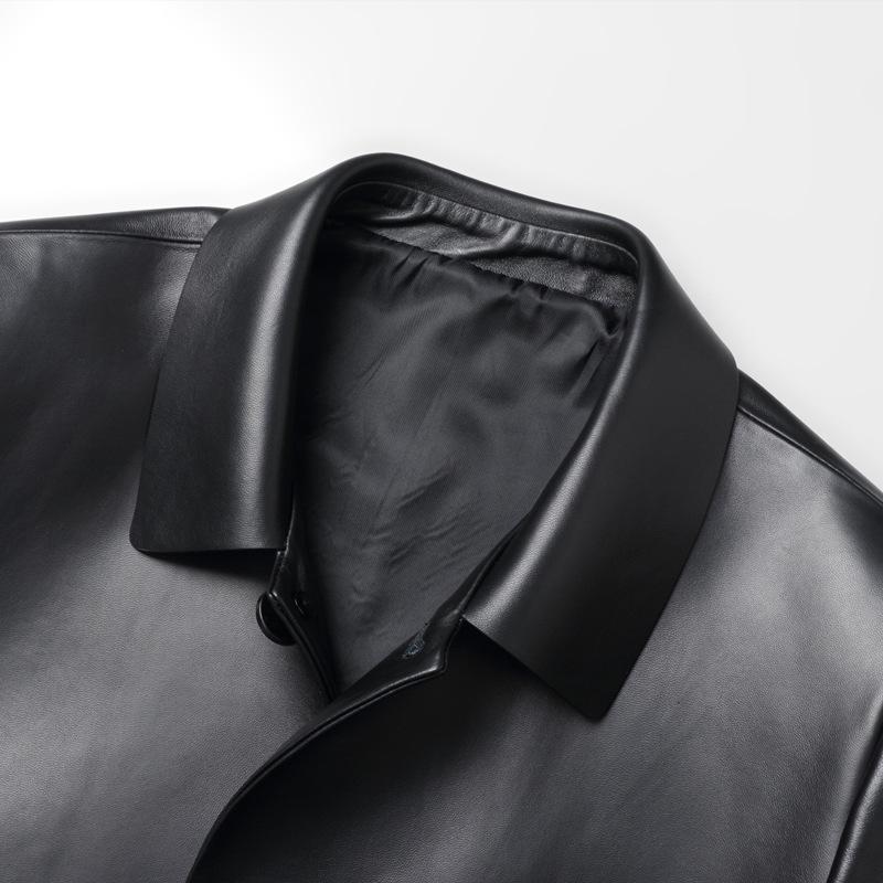 High-end Genuine Leather Jacket for Men, Sheepskin Jacket with Lapel, Casual Autumn and Winter Style, Fashionable Leather Jacket for Middle-aged Dads