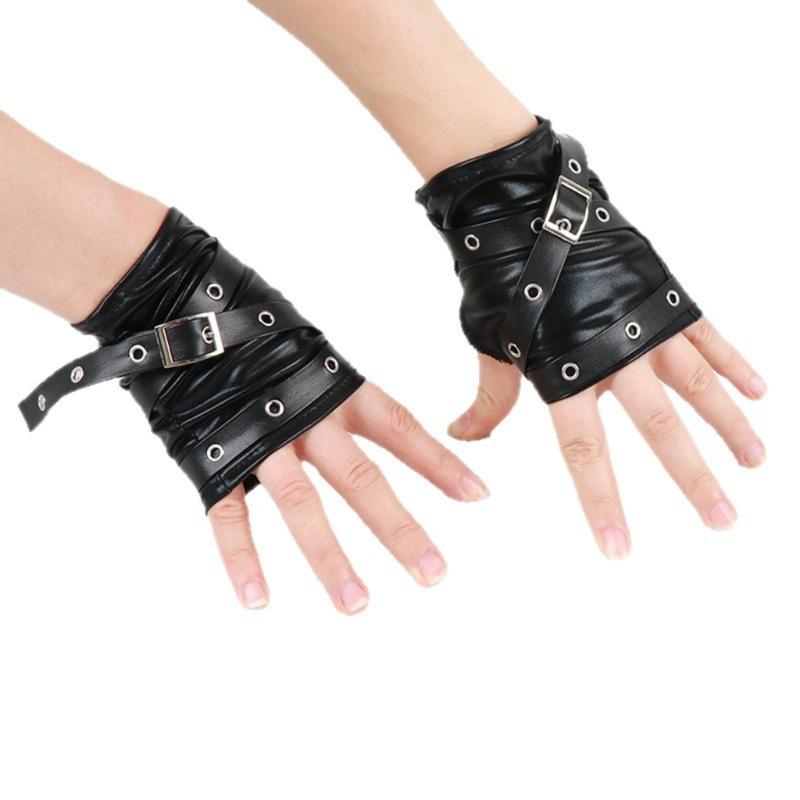 Fingerless Punk Style Gloves Durable PU Leather For Motorcycle Outdoor Halloween Activity
