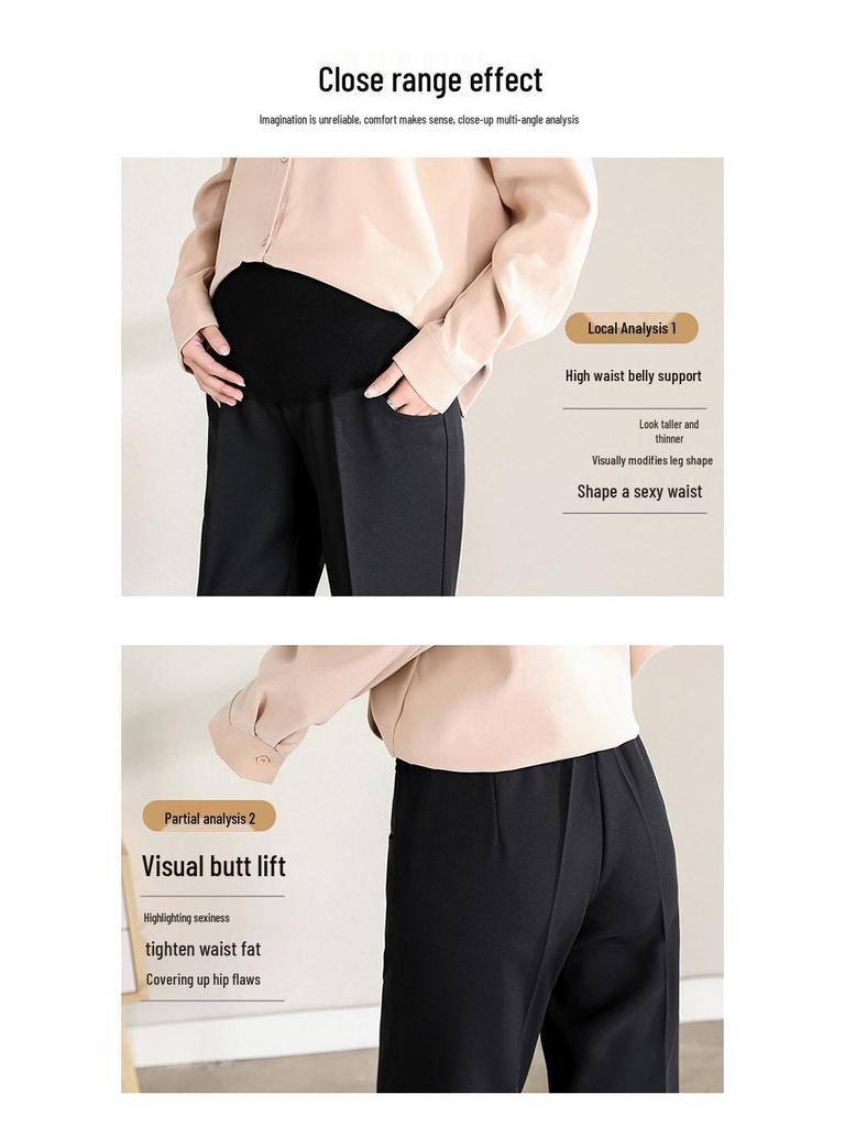 Year-Round Maternity Straight-Leg Suit Pants - Professional Plus Size with Velvet Option