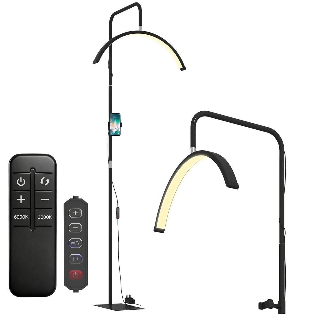 LED Half-Moon Lash Lamp with Phone Holder 350 degrees Rotatable Beauty Ring Light Warm Lamp with Adjustable Height