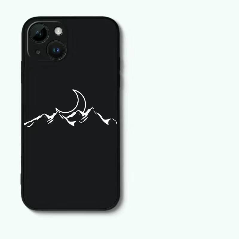 Simple Sun Moon Phone Case for IPhone 13 Pro Max15 14 12 11 XS MAX X XR 7 8 Plus Line Mountain Scenery Shockproof Couples Cover