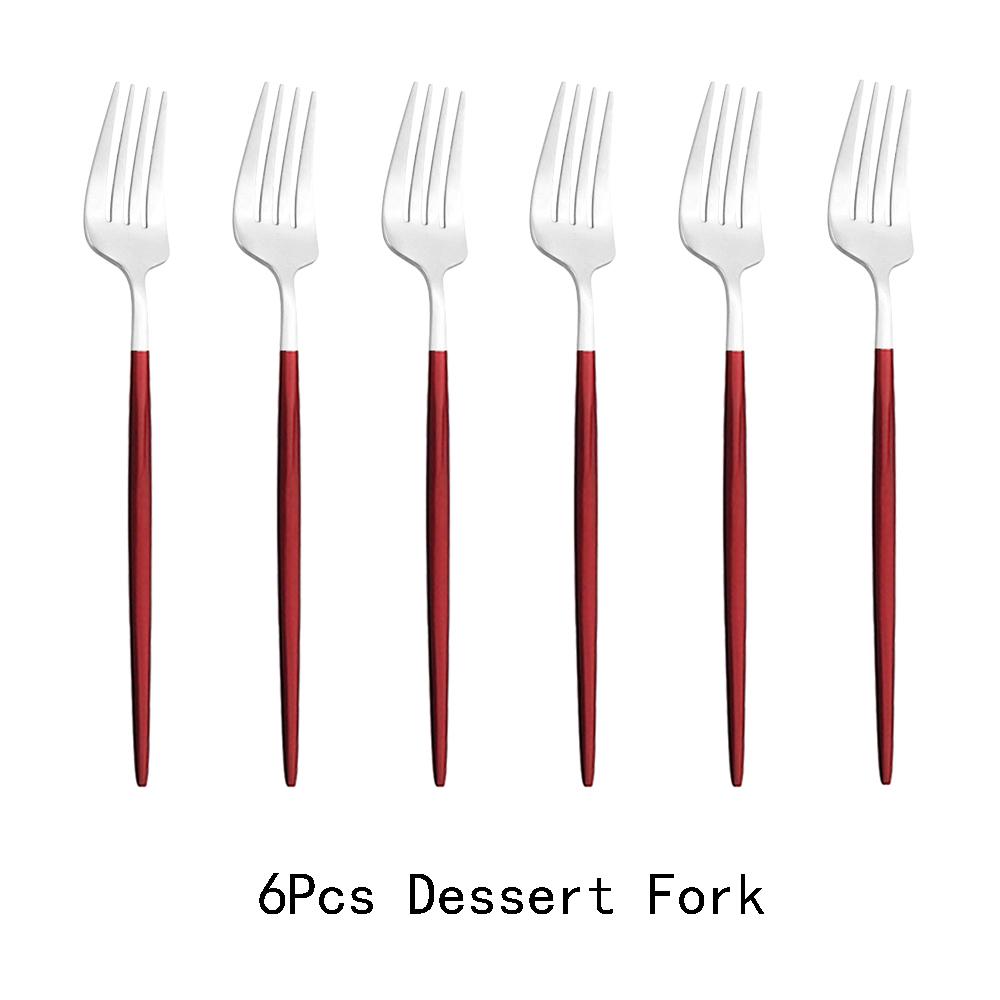 6pcs/Set Black Gold Dessert Fork Set Mirror Stainless Steel Colorful Fork Set Tableware Cutlery Set Home Party Kitchen Tableware