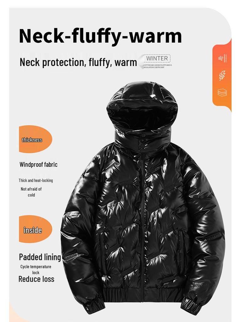 Glossy Men's White Duck Down Jacket with Detachable Hood - Thickened, Loose, Casual Coat