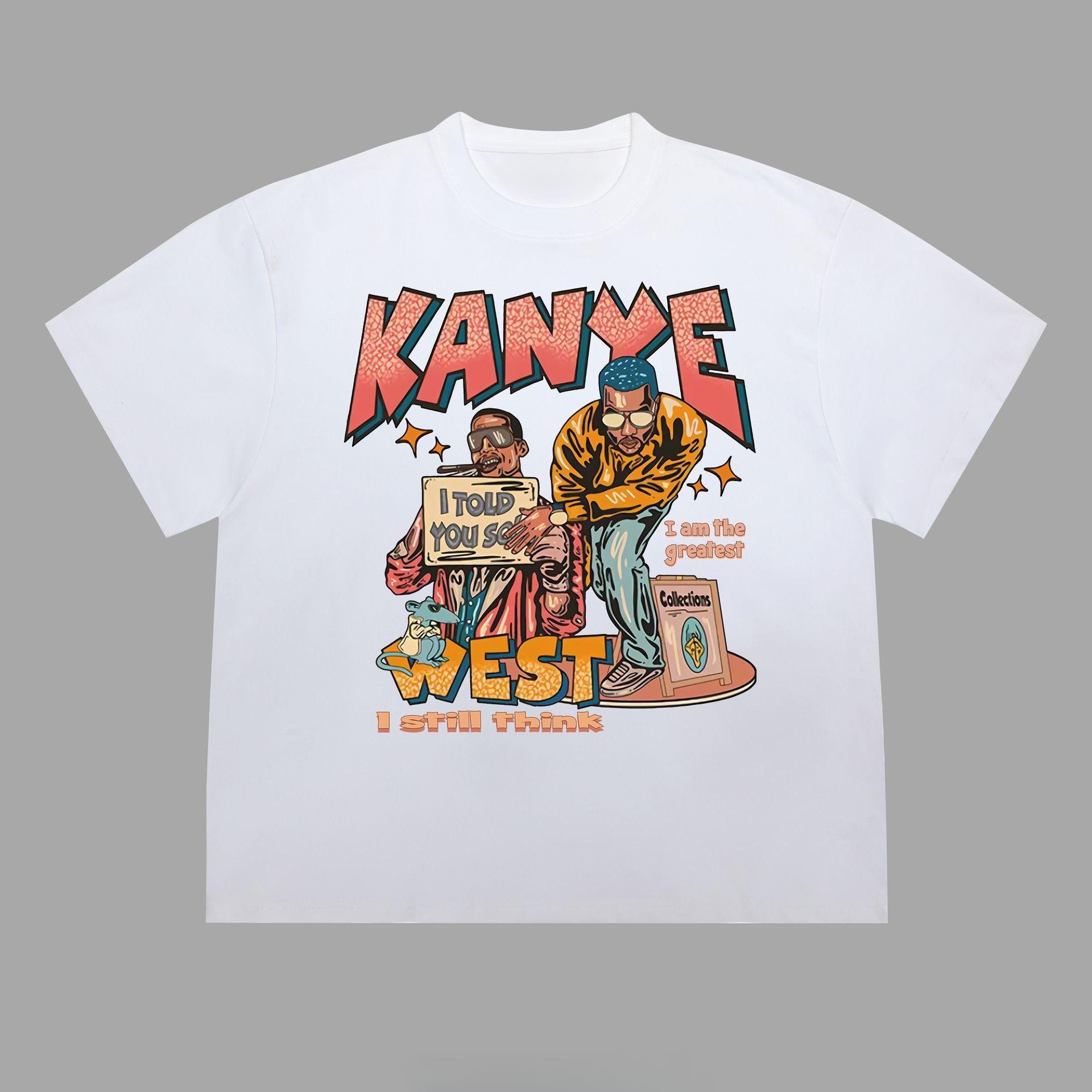 

American Retro Cartoon Print Niche Streetwear Loose Short-sleeved T-shirt for Men and Women (same Style) S разноцветный