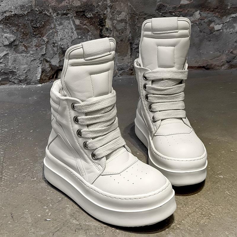 Sports Heightening Soft Sole High Top Martin Boots Thick Sole Casual Big Tongue Men's Boots White