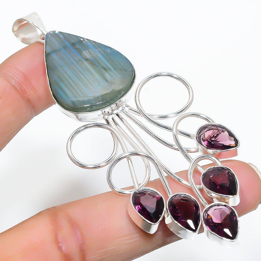 

Этническая ювелирная подвеска ручной работы с лабрадоритом и аметистом, 3,59 дюйма SR-10901