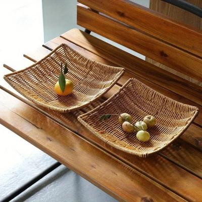Handgewebter Rattan Aufbewahrungskorb Weiden Tablett Picknickkorb Brot Lebensmittelplatte Obst Kuchen Allerlei Box Tablett