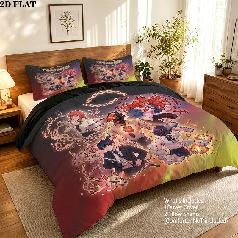 Kettensägenmann Muster Bettwäsche Bettdecke Set Bettbezug Kissenbezug Zuhause Geburtstagsgeschenk(1 Bettbezug + 2 Kissenbezüge, ohne Füllung)