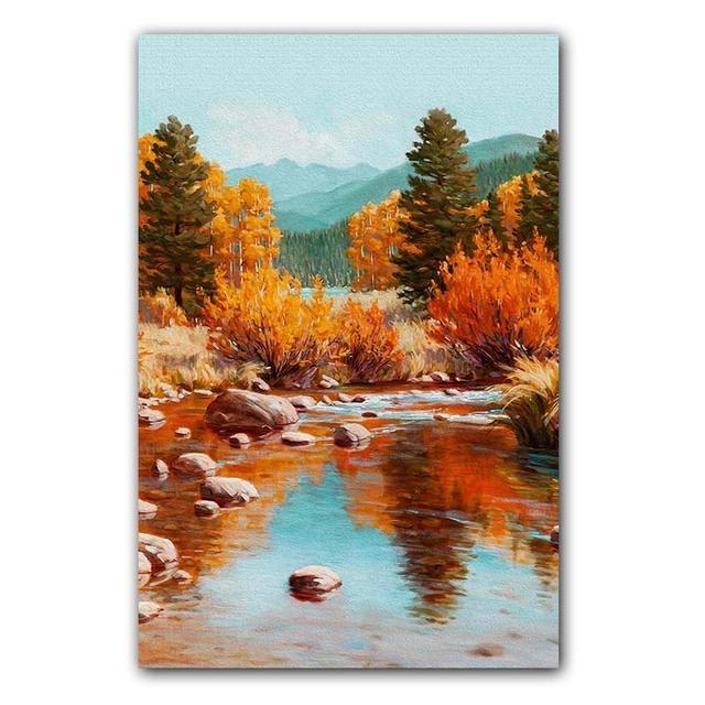 Nordic Watercolor Art Landscape Oil Painting Golden Autumn Canvas Painting for Living Room Corridor Office Home Decoration Mural No Frame