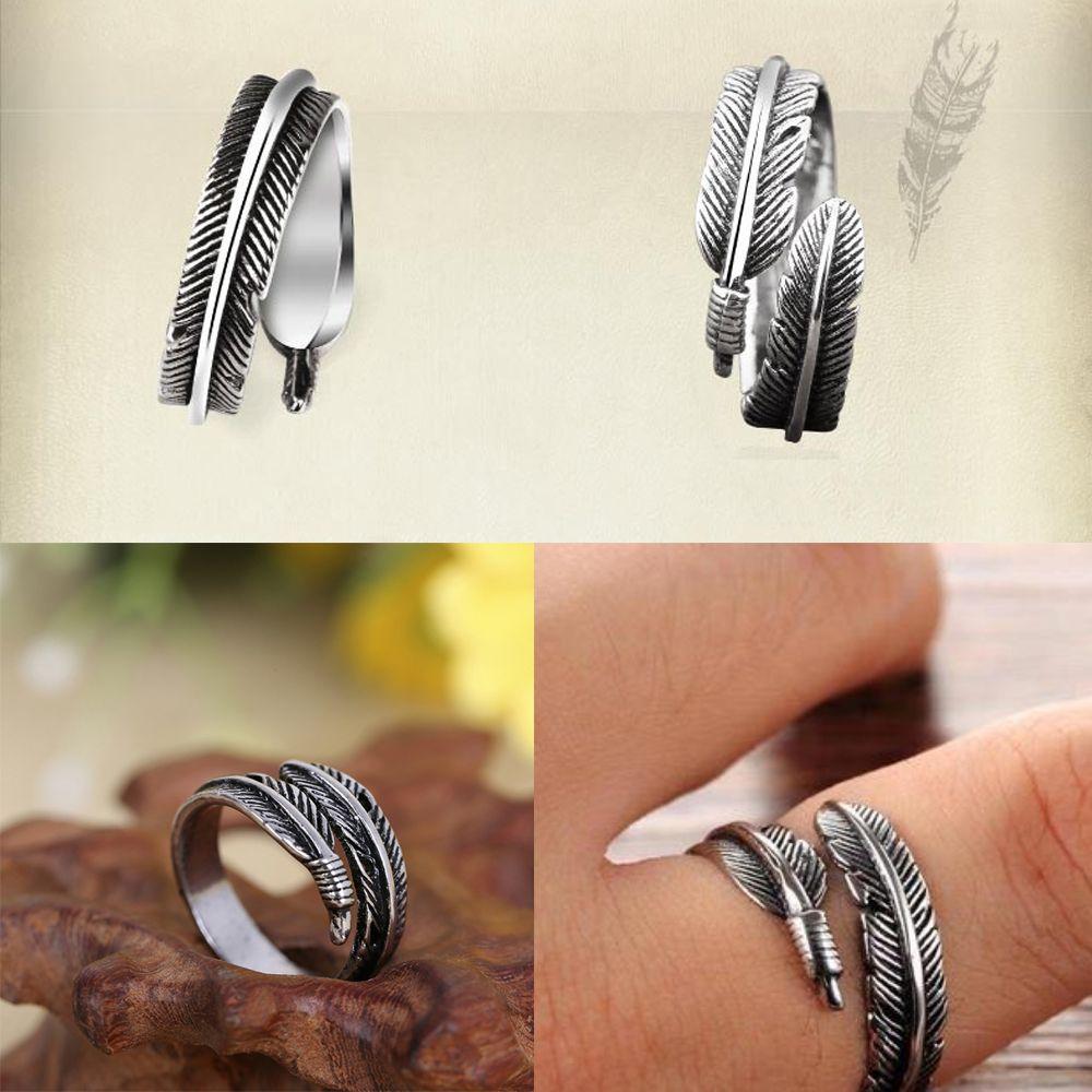 Jewelry Chic Trendy Open Rings Feather Ring Finger Thumb Band Adjustable