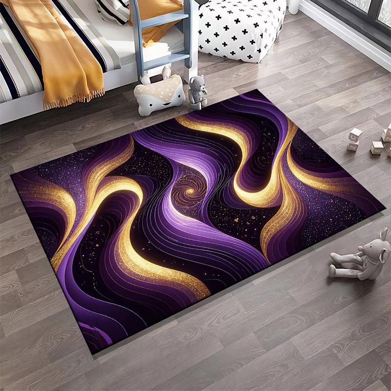Modern Abstract Black Purple Gold Swirl Pattern Carpet for Living Room Suitable for use as an anti-slip for living room bedroom sofas