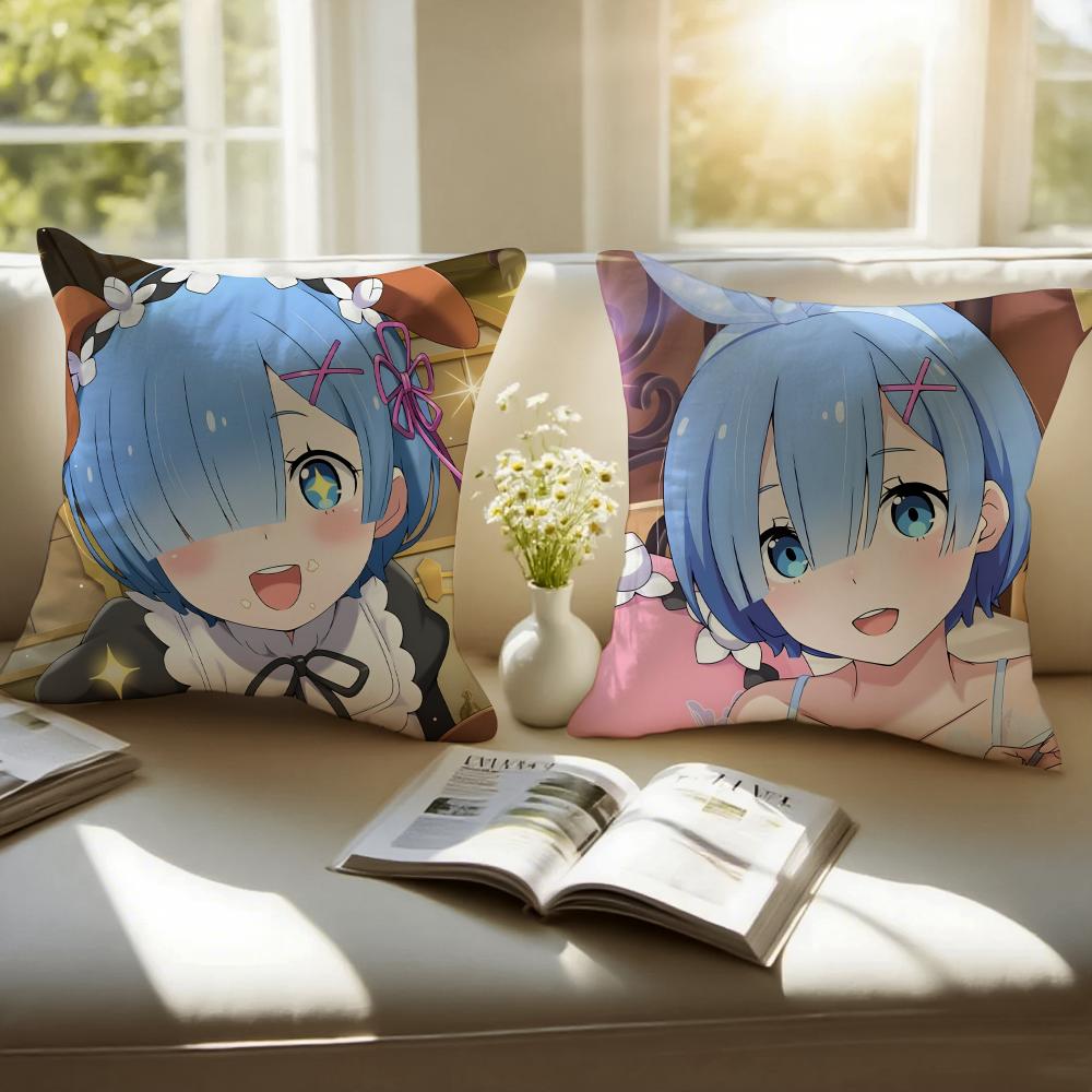 Fantasy Popular Anime RRe Zero Cushion Cover Pillowcase Antidustmite Invisible Zipper Short Plush Sofa Cushion