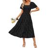Women's Square Neckline Bohemian Flower Mid-length Short-sleeved Dress