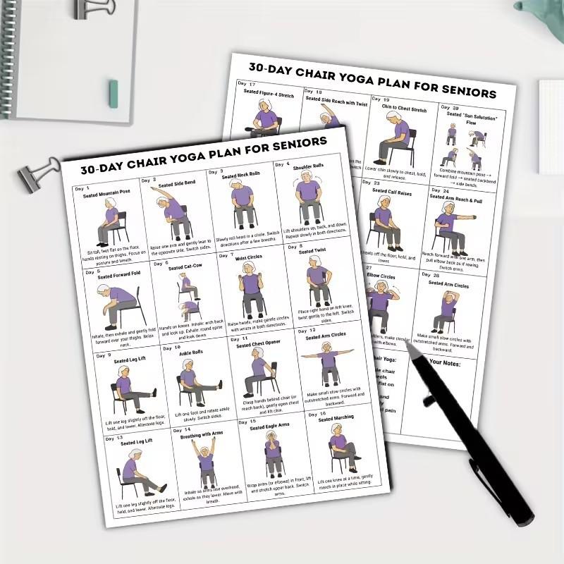 2/10 Vel Thuis Trainingsgids En Fitnessschema Voor Sportscholen 30-Dagen Stoelyoga Challenge Voor Ouderen Volledig Lichaam Trainingsplan