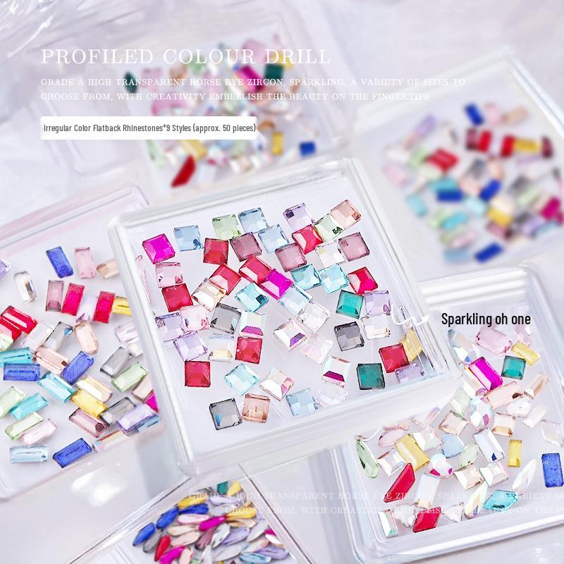 

Irregular Shape Nail Art Gems: Marquise, Teardrop, Rectangle Mix - 50pcs